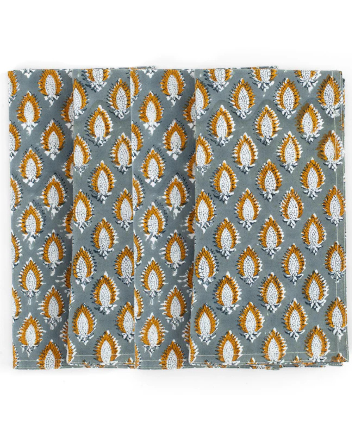 Napkins with Botanique Cypress print in Blue & Ochre by Chamois