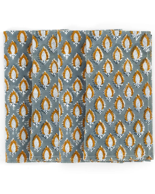 Napkins with Botanique Cypress print in Blue & Ochre by Chamois