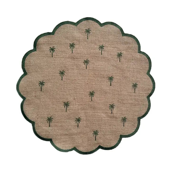 Palm Tree Embroidered Burlap Placemat