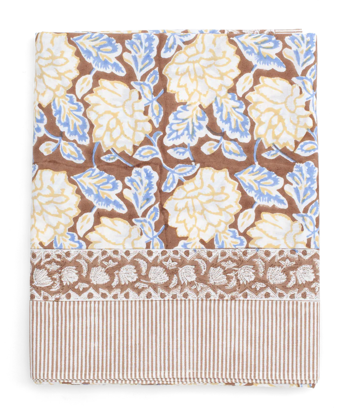 Tablecloth with Dahlia print in Brown & Blue