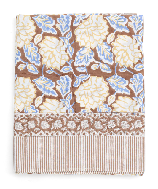 Tablecloth with Dahlia print in Brown & Blue