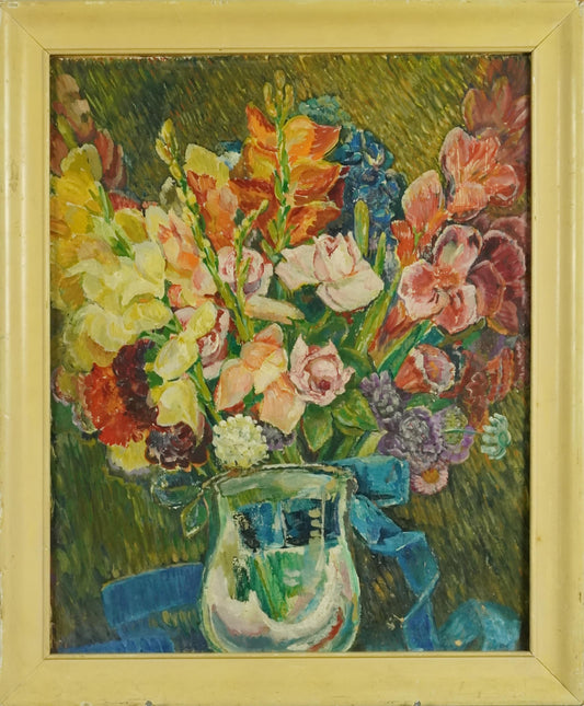 'Vase with flowers', British School, oil on board