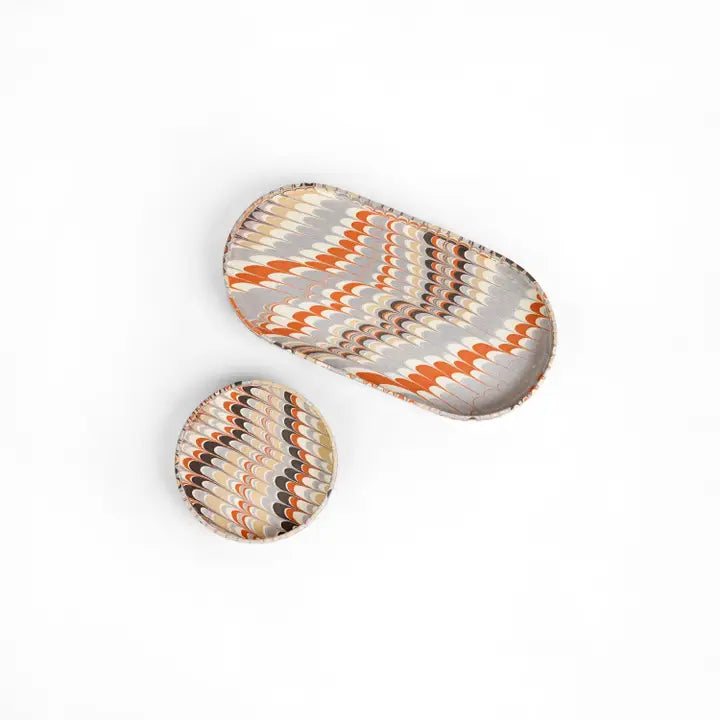 Craftboat Marbled Round Desk Tray Set 'Orange Silver Mountain'