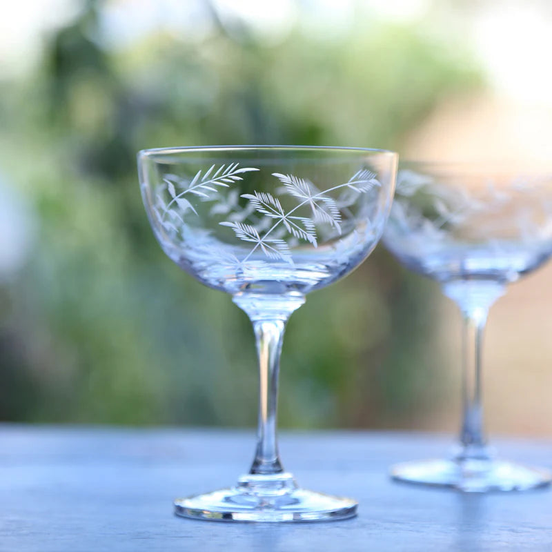 The Vintage List Crystal Champagne Saucers with Fern Design