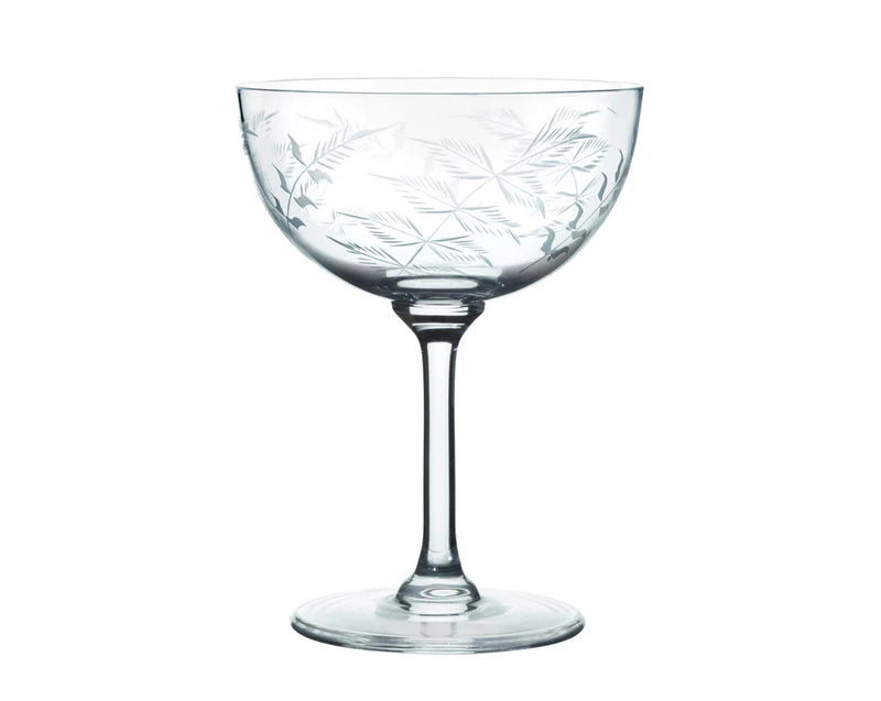 The Vintage List Crystal Champagne Saucers with Fern Design
