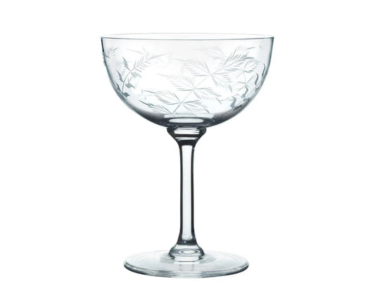 The Vintage List Crystal Champagne Saucers with Fern Design