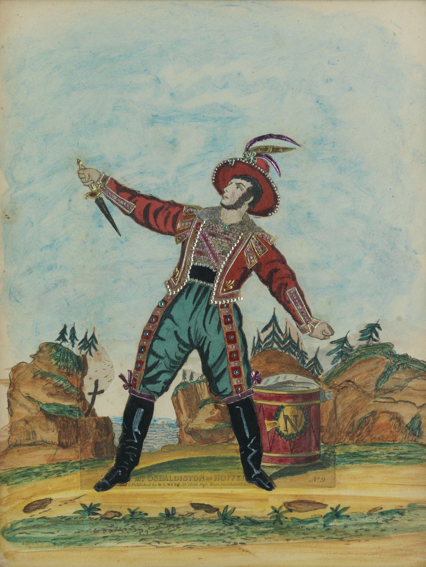 Victorian tinsel print, Mr Osbaldiston as Hoffer, circa 1830