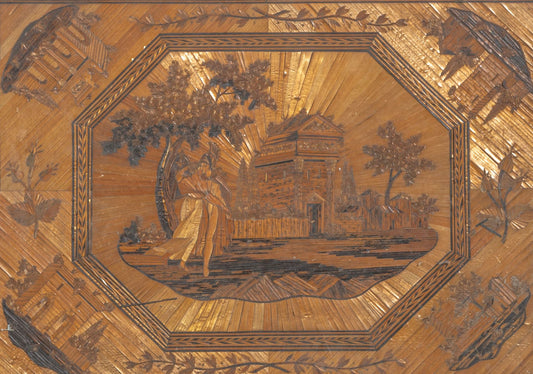'Classical Scene Outside A Temple', French Straw Marquetry Panel, 19th Century