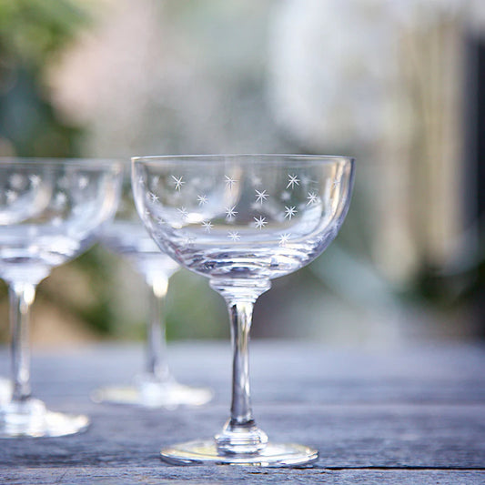 The Vintage List Crystal Champagne Saucers with Stars Design