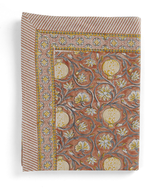 Tangier Pomegranate tablecloth in Rusty Red & Grey by Chamois